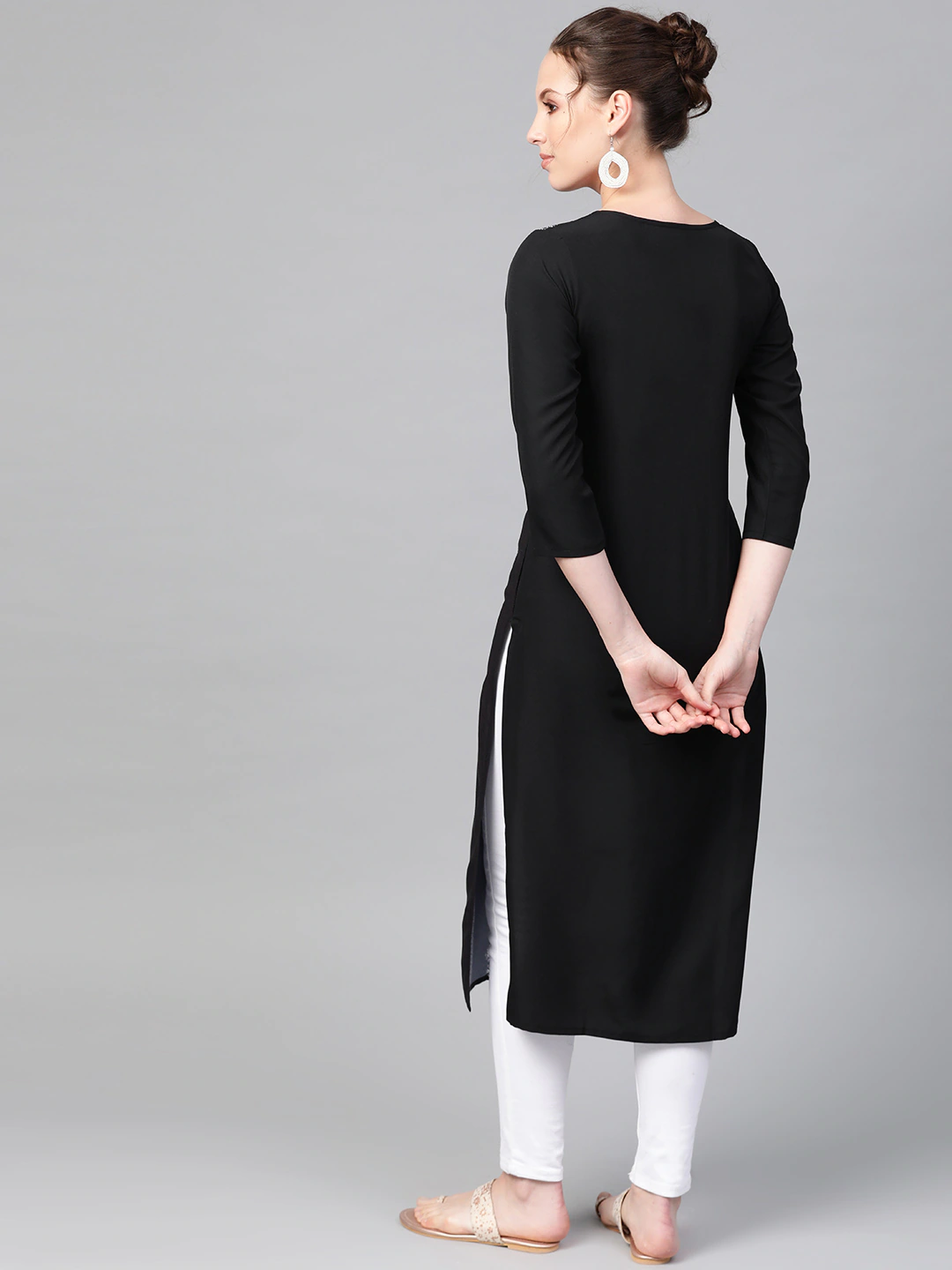 Women Black & White Pattern Kurta Top