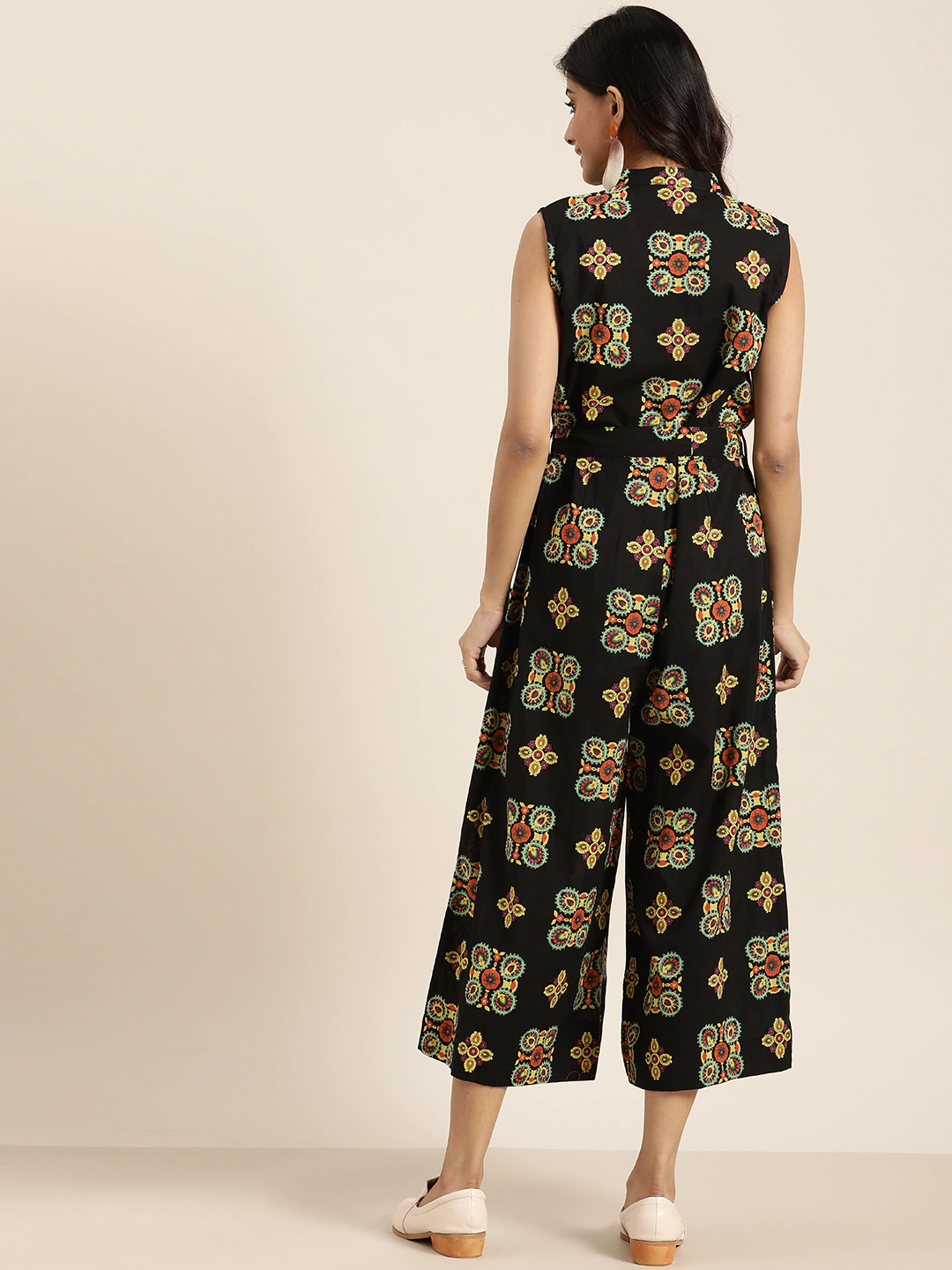 Women Printed Basic Jumpsuit with Belt