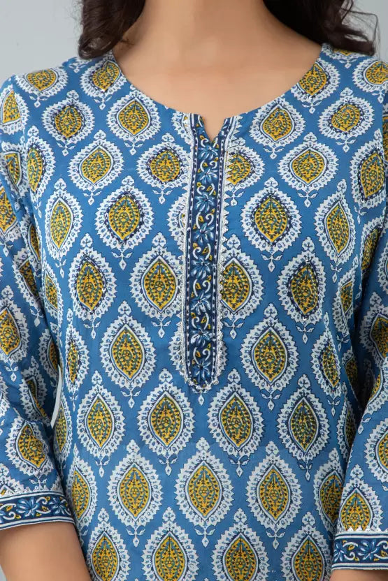 Women Blue Cotton Blend Kurta set