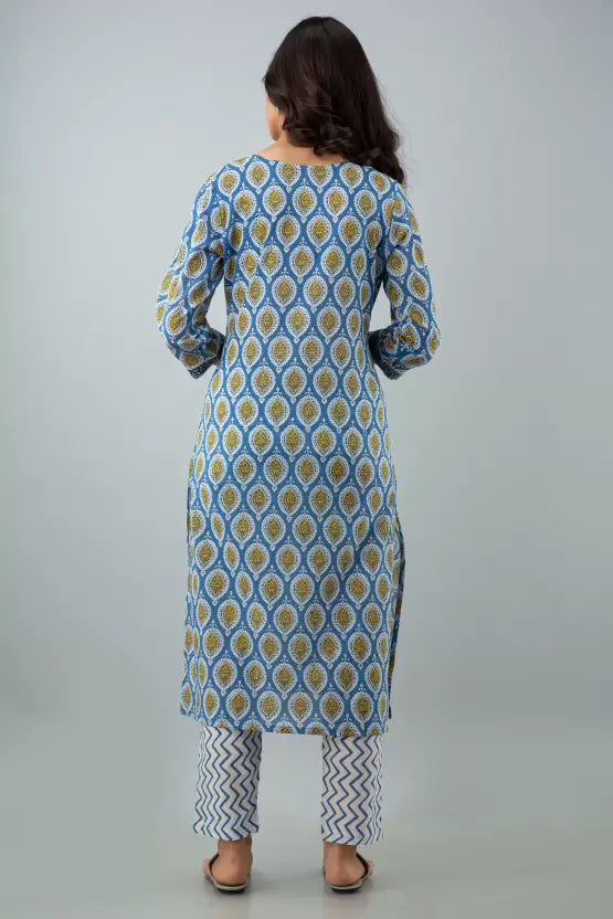 Women Blue Cotton Blend Kurta set