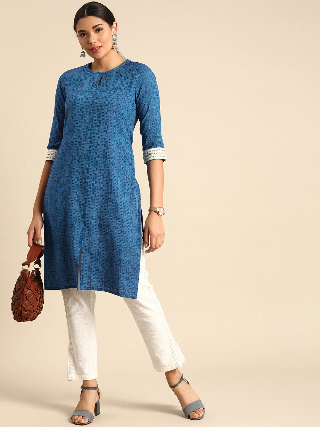 Women Blue Geometric Printed Kurta Top