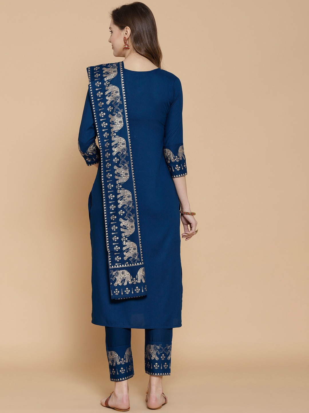 Women Blue Kurta with Trousers & With Dupatta
