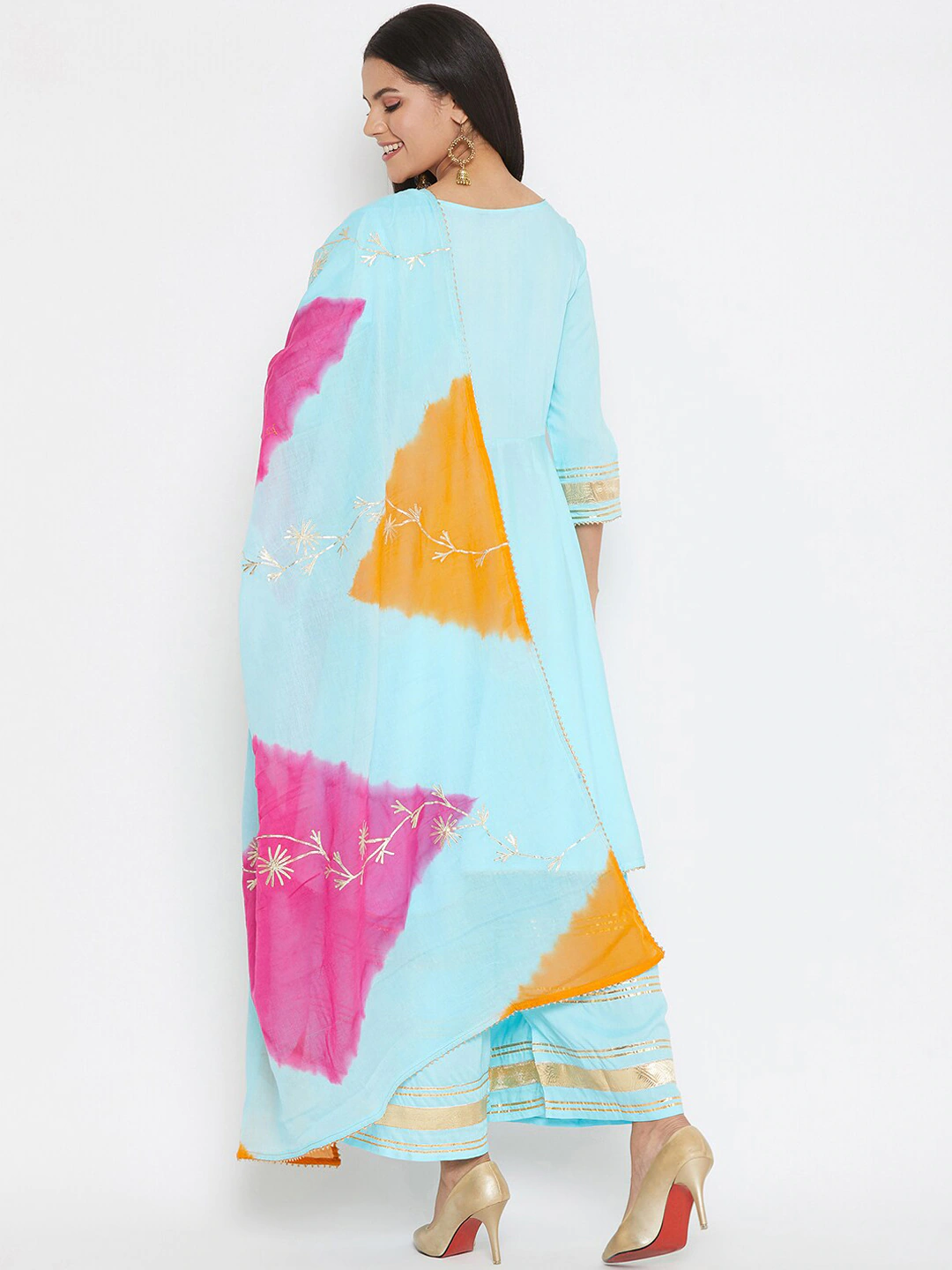 Women Blue Kurta with Sharara & Dupatta