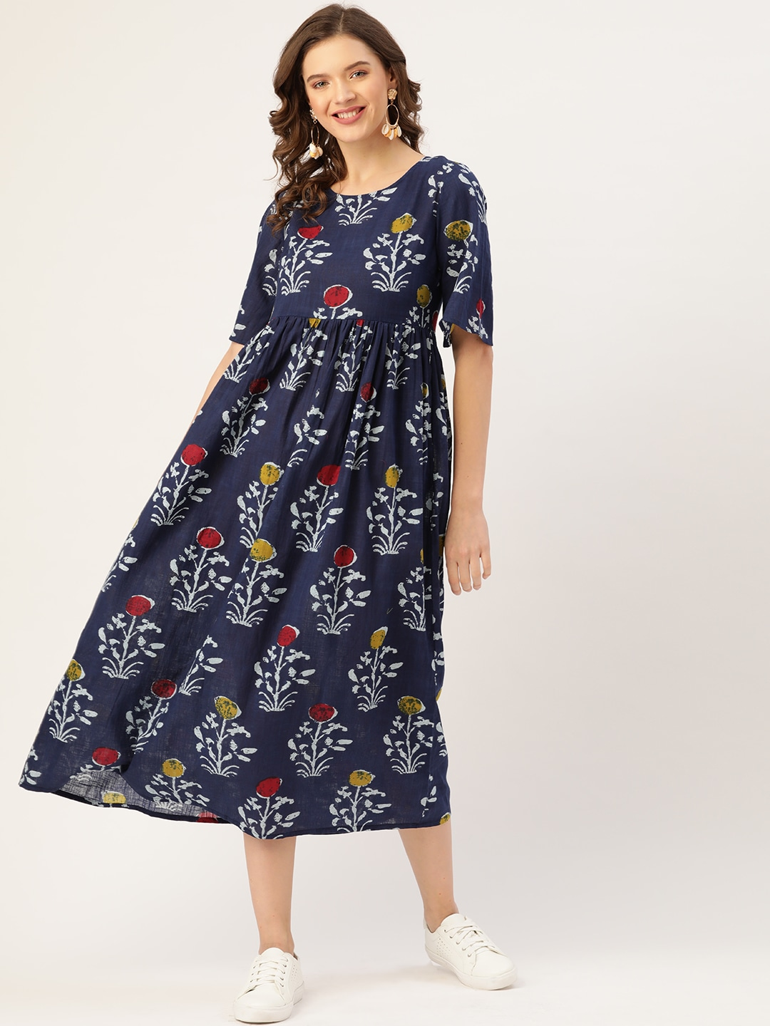 Women Blue Pure Cotton Printed Dress