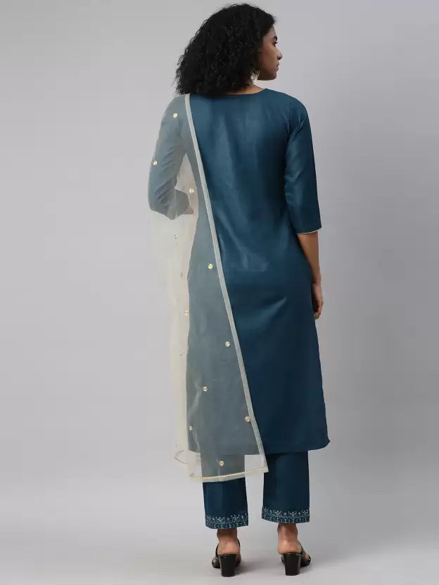 Women Blue Silk Blend Kurta set