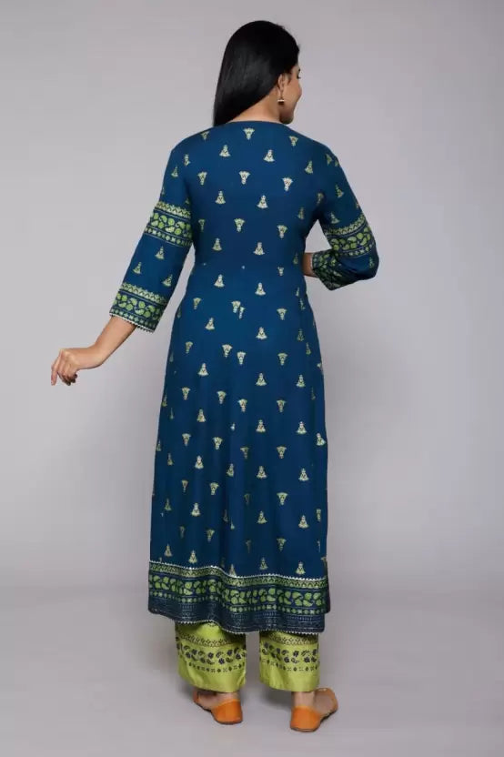 Women Blue Viscose Rayon Kurta set with Dupatta