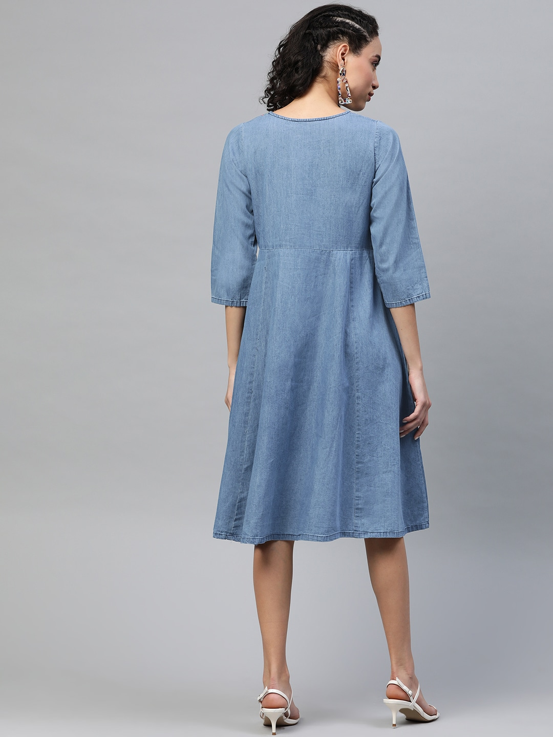 Women Blue & Green Embroidered Dress