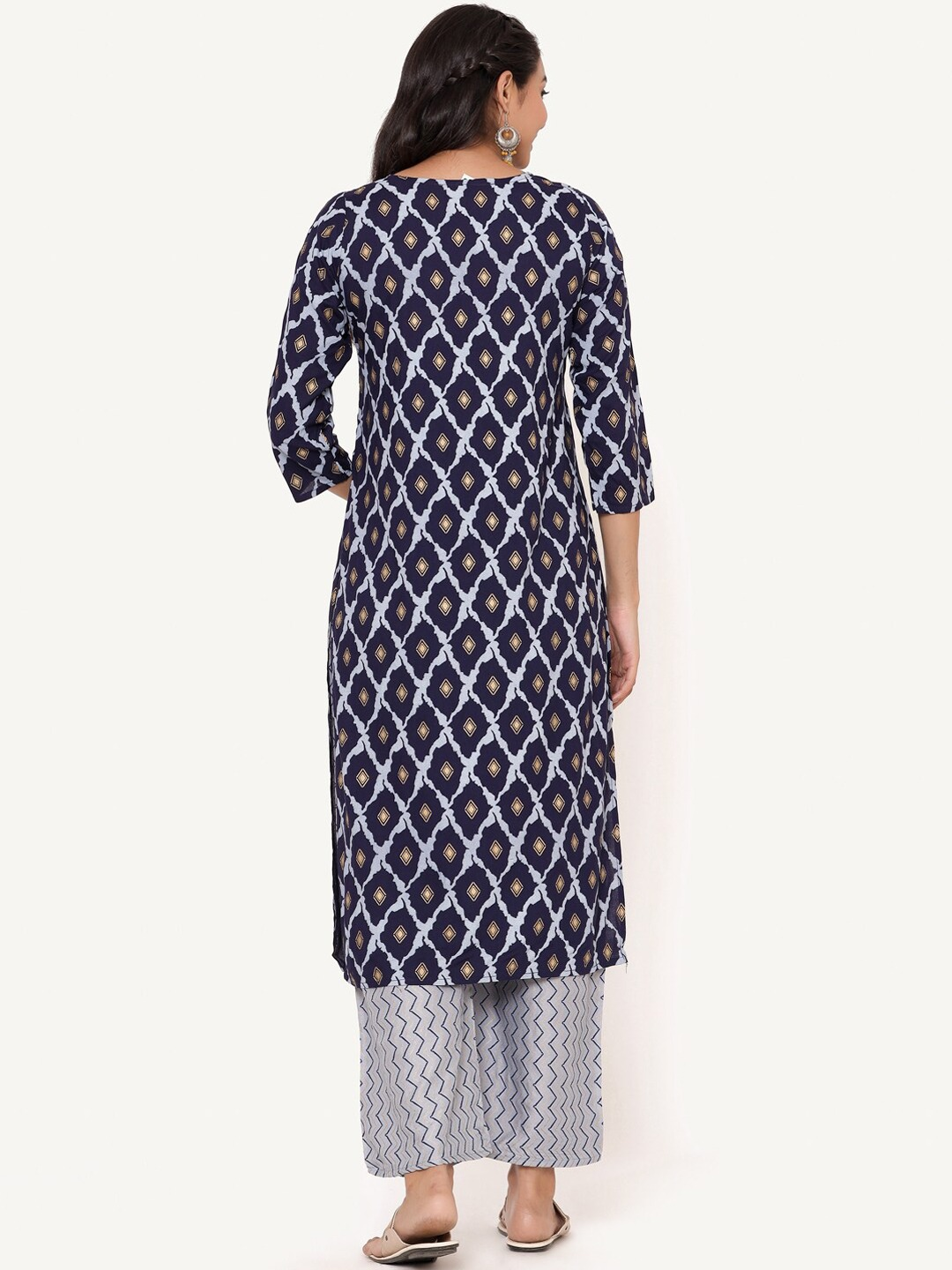 Women Blue & Grey Printed Mirror Work Kurta Set