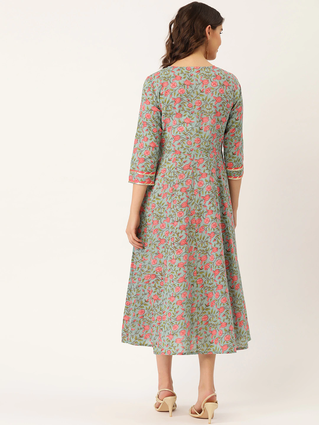 Women Blue & Pink Printed A-Line Dress