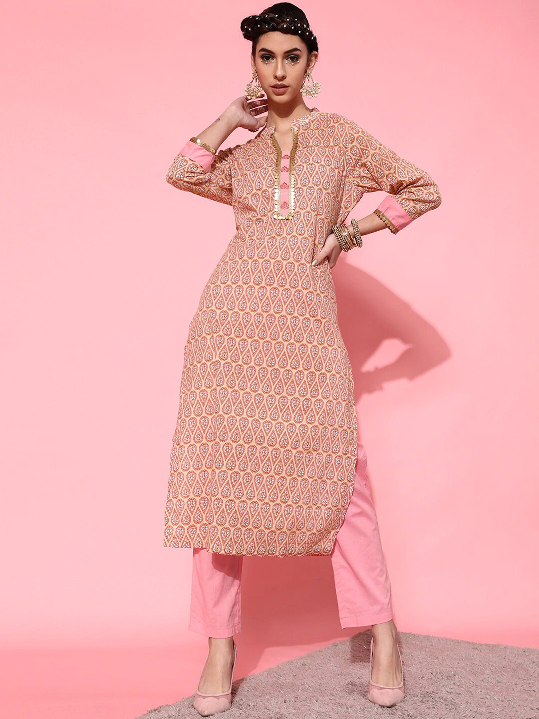 Women Brown Ethnic Motifs Printed Kurta Set