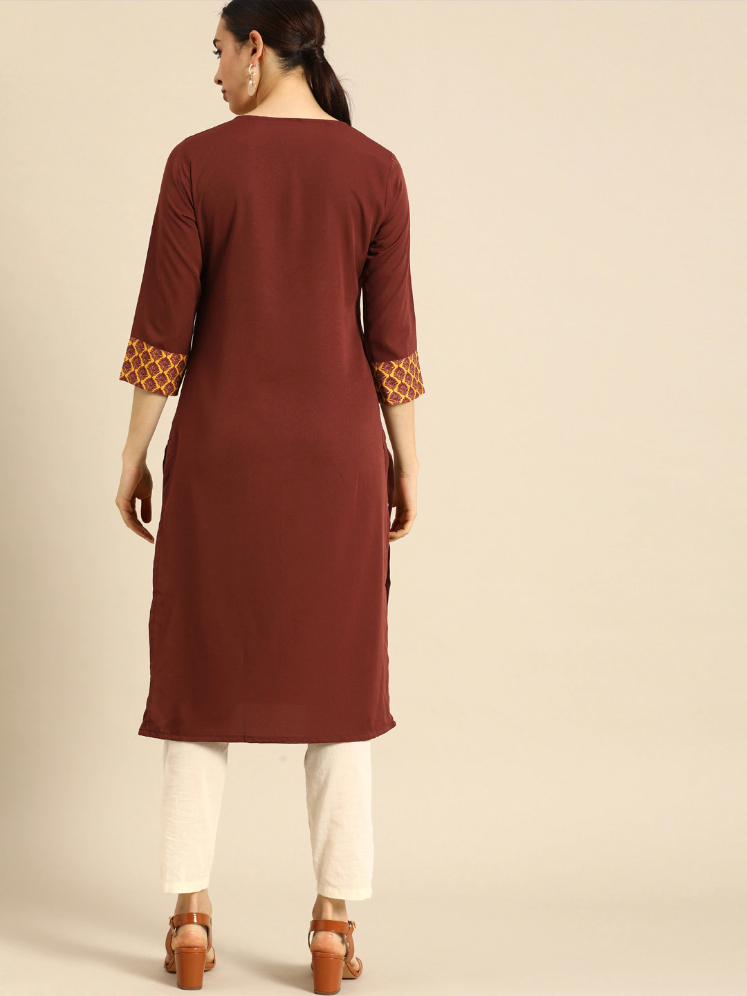 Women Brown & Yellow Yoke Design Kurta