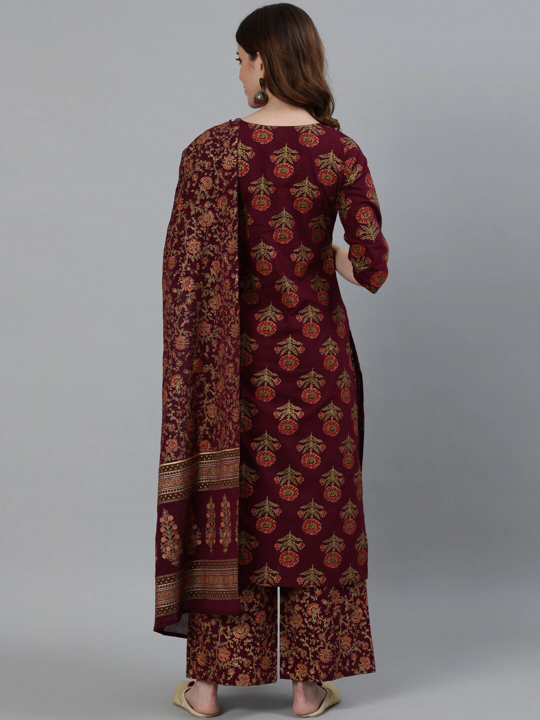 Women Burgundy Color Pure Cotton Kurta Set