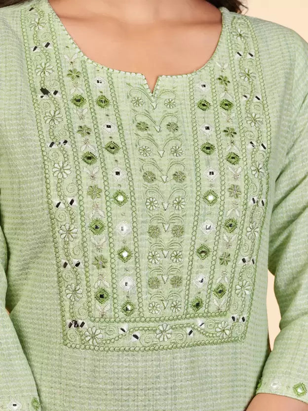 Women Cotton Light Green Kurta set with Dupatta