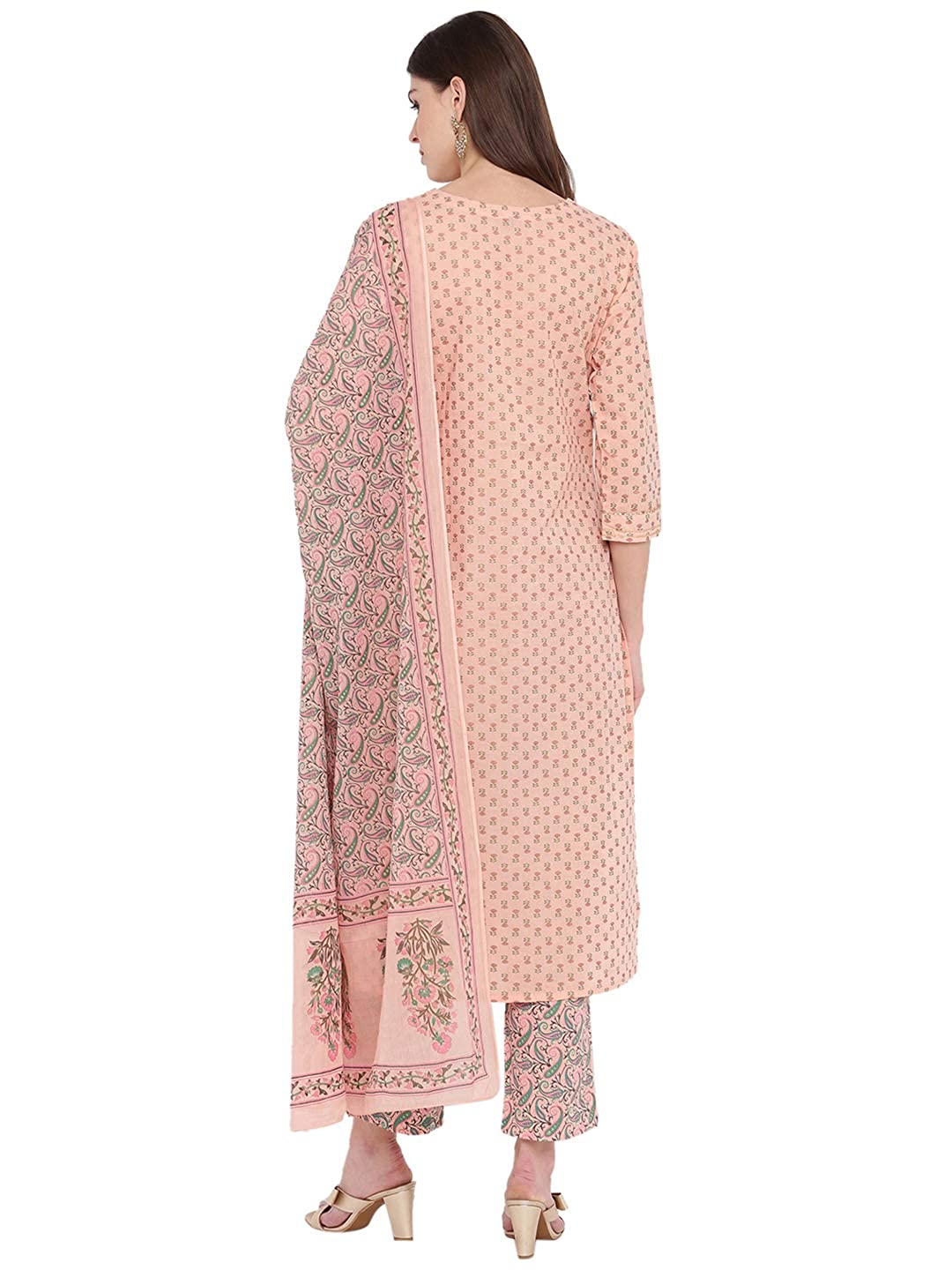 Women Cotton Pink Kurta set with Dupatta