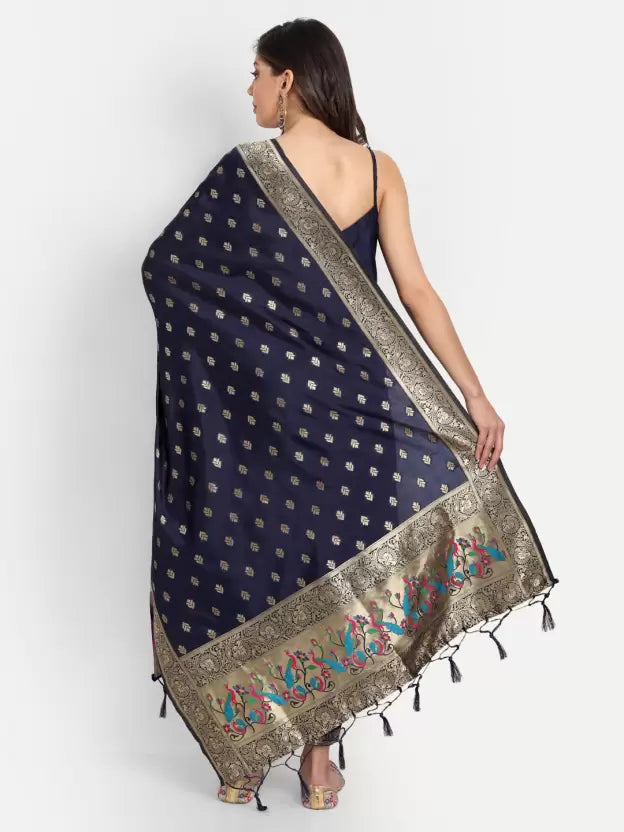 Women Cotton Silk Blue Kurta set with Dupatta