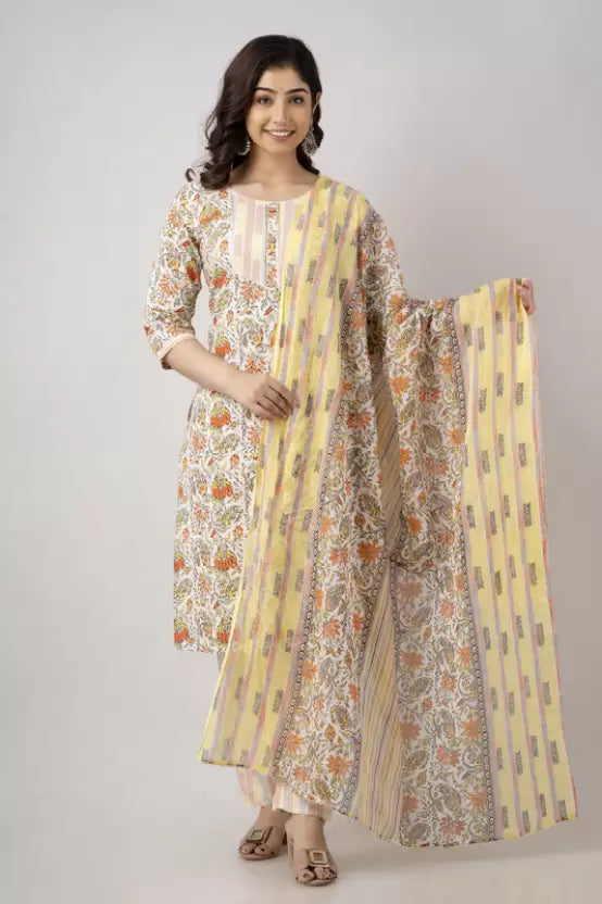 Women Fashion Floral Print Kurta Salwar & Dupatta Set