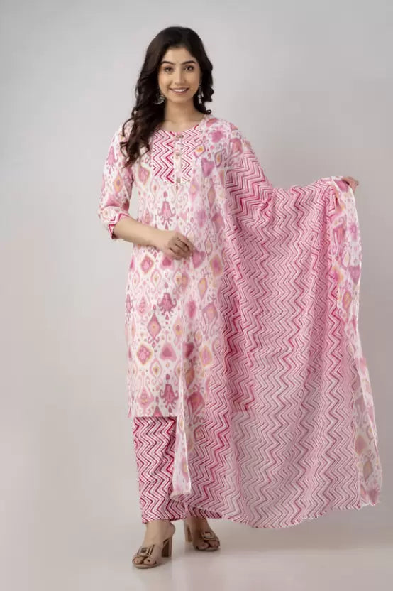 Women Fashion Floral Print Kurta Salwar & Dupatta Set
