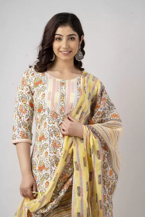 Women Fashion Floral Print Kurta Salwar & Dupatta Set