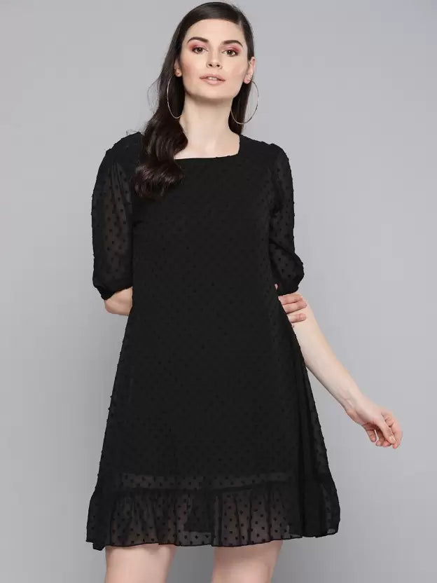 Women Fit and Flare Black Dress