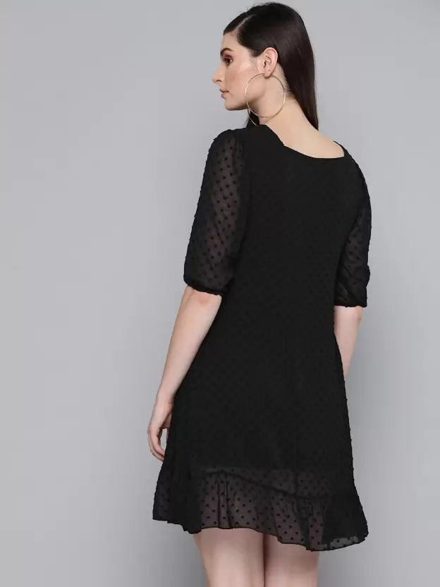 Women Fit and Flare Black Dress