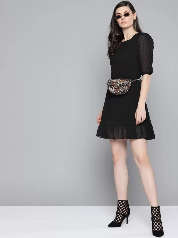Women Fit and Flare Black Dress