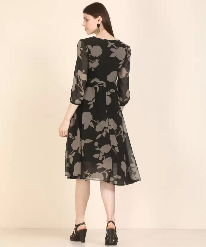 Women Fit and Flare Black Dress