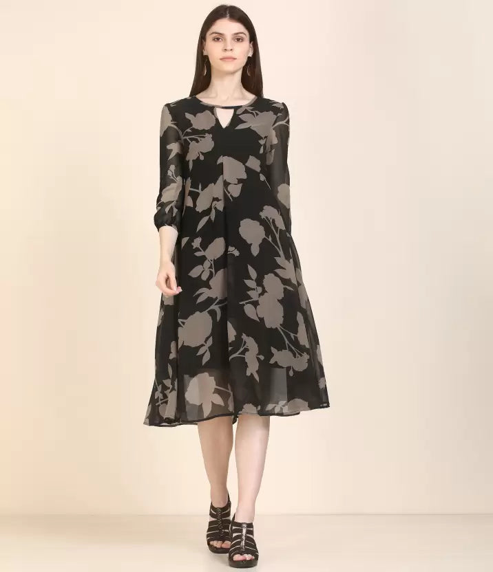 Women Fit and Flare Black Dress