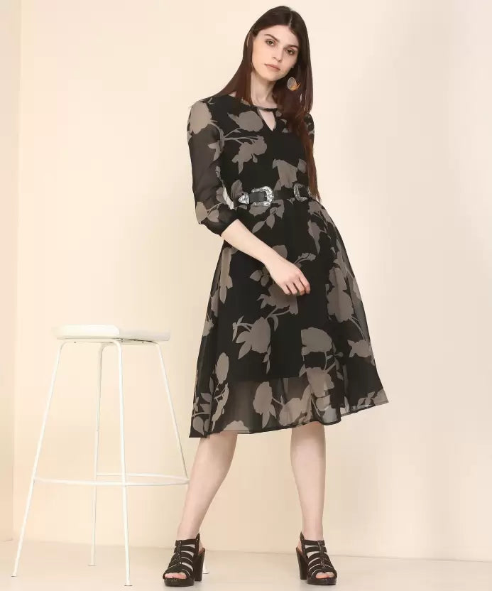 Women Fit and Flare Black Dress