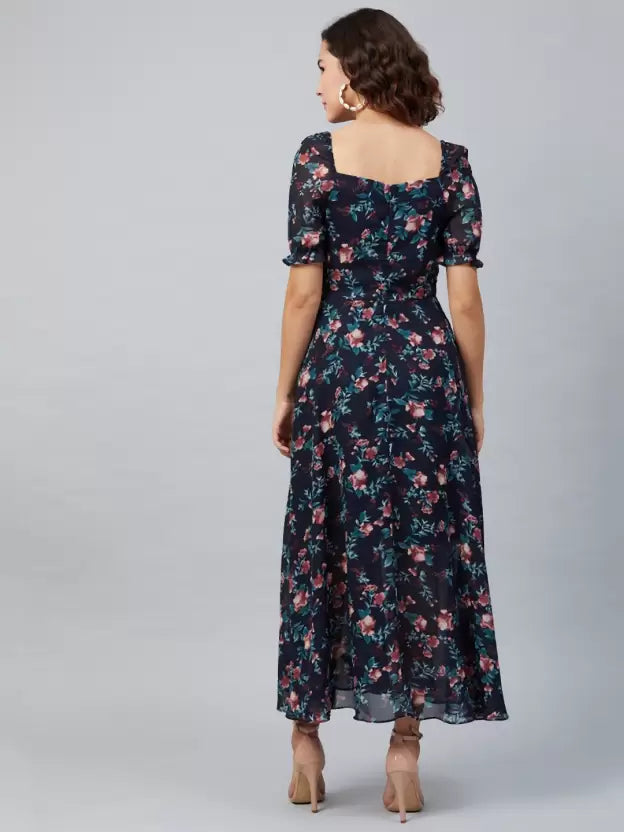 Women Fit and Flare Blue Dress