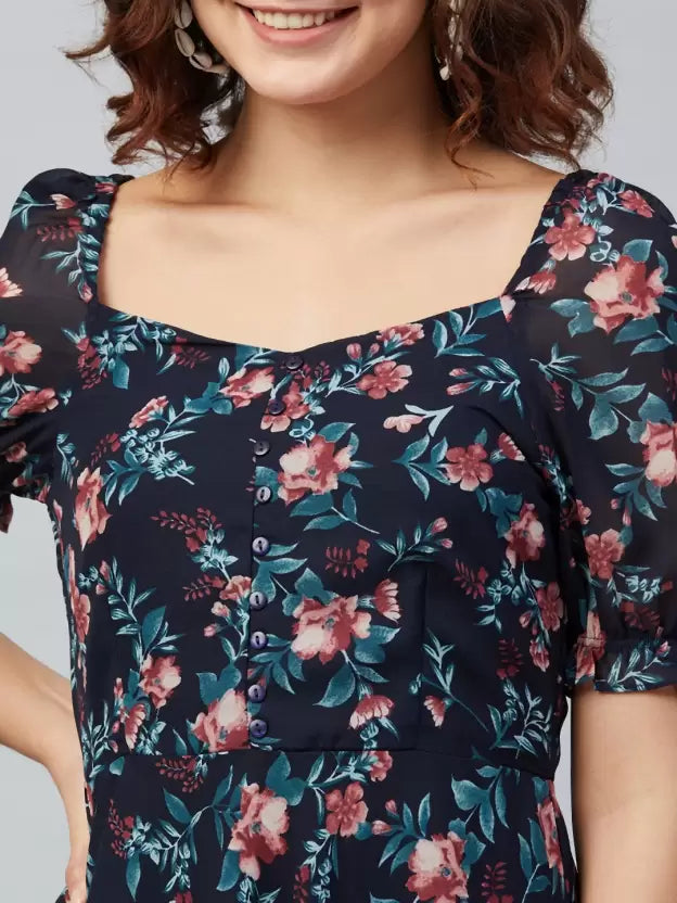 Women Fit and Flare Blue Dress