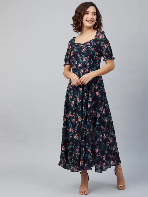 Women Fit and Flare Blue Dress