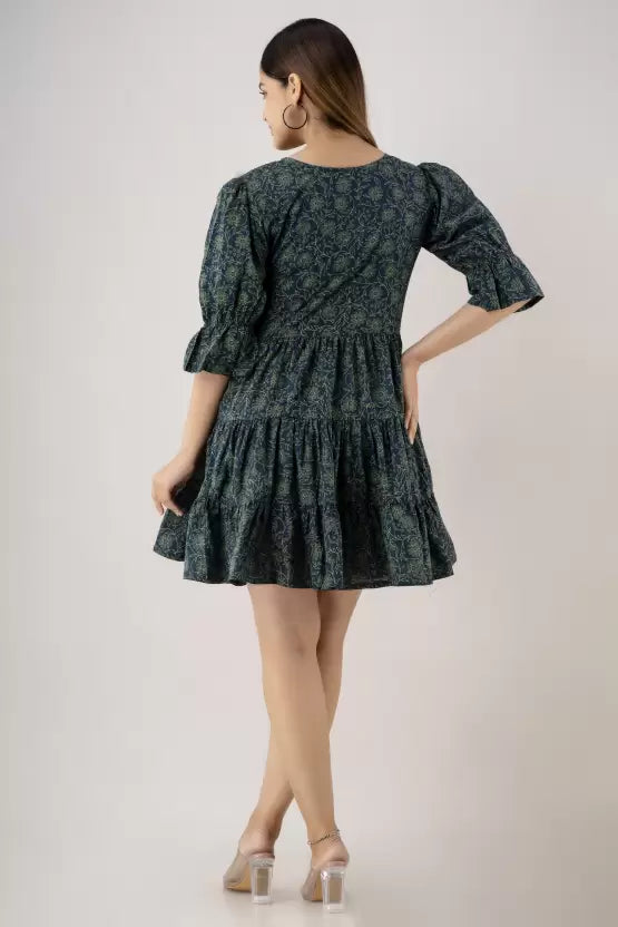 Women Fit and Flare Dark Green Dress