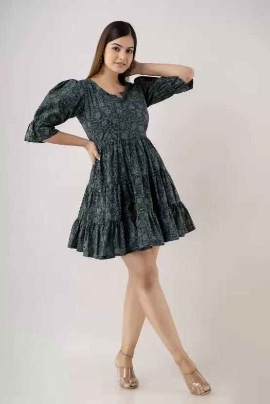 Women Fit and Flare Dark Green Dress