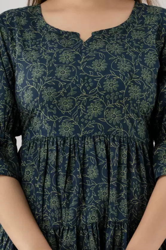 Women Fit and Flare Dark Green Dress