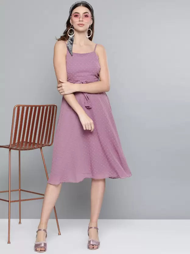Women Fit and Flare Purple Dress