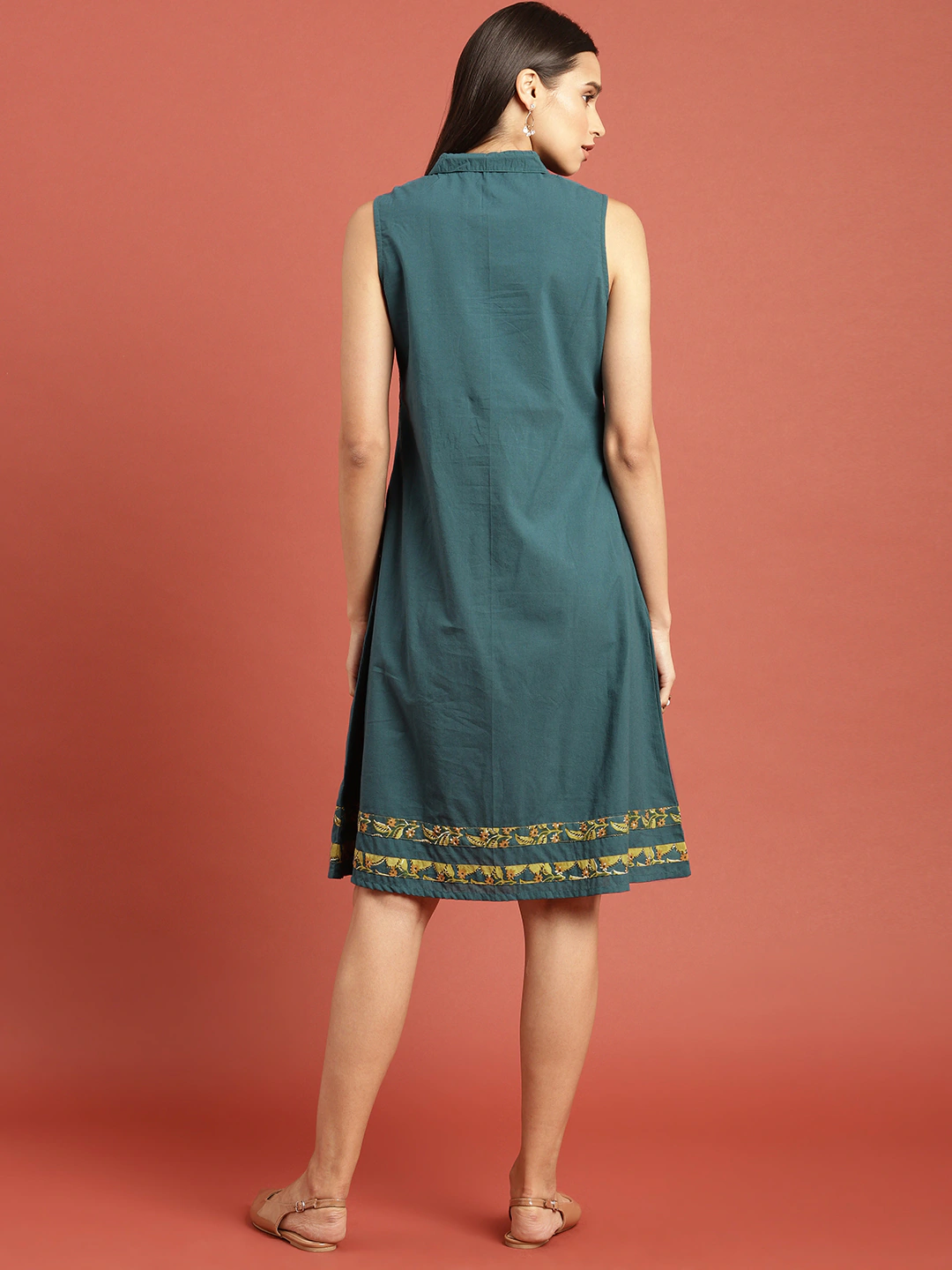 Women A-Line Dress with Pleats & Pockets