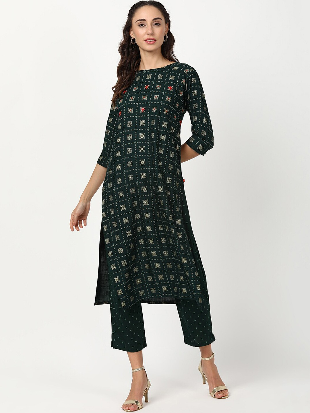 Women Dark Green Ethnic Kurta Set