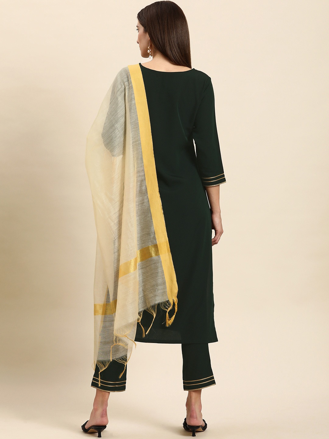 Women Green Kurta with Trousers & Dupatta