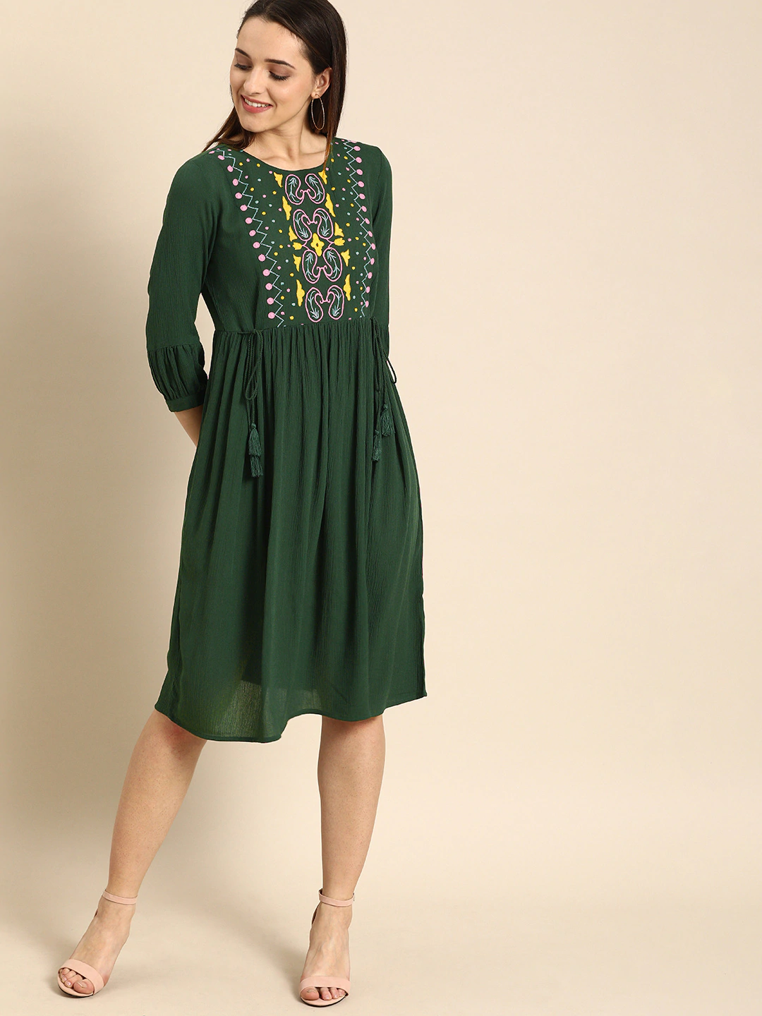 Women Green Solid Dress