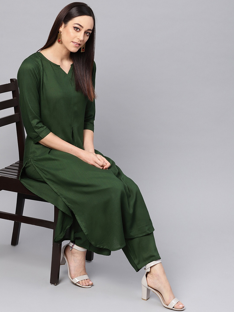 Women Green Solid Kurta with Palazzos