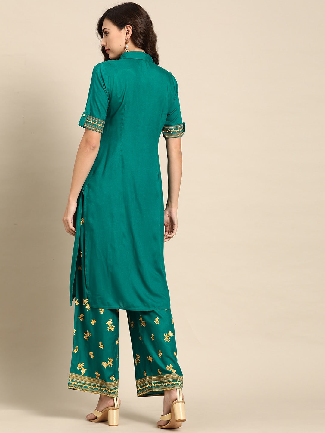 Women Green Solid Pathani Kurta Set