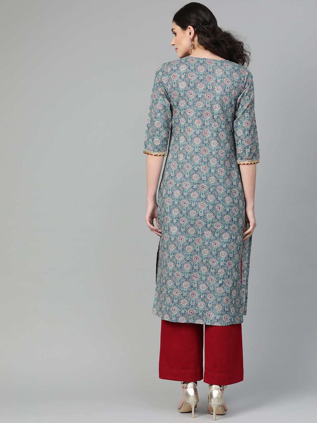 Women Green & Blue Straight Kurta