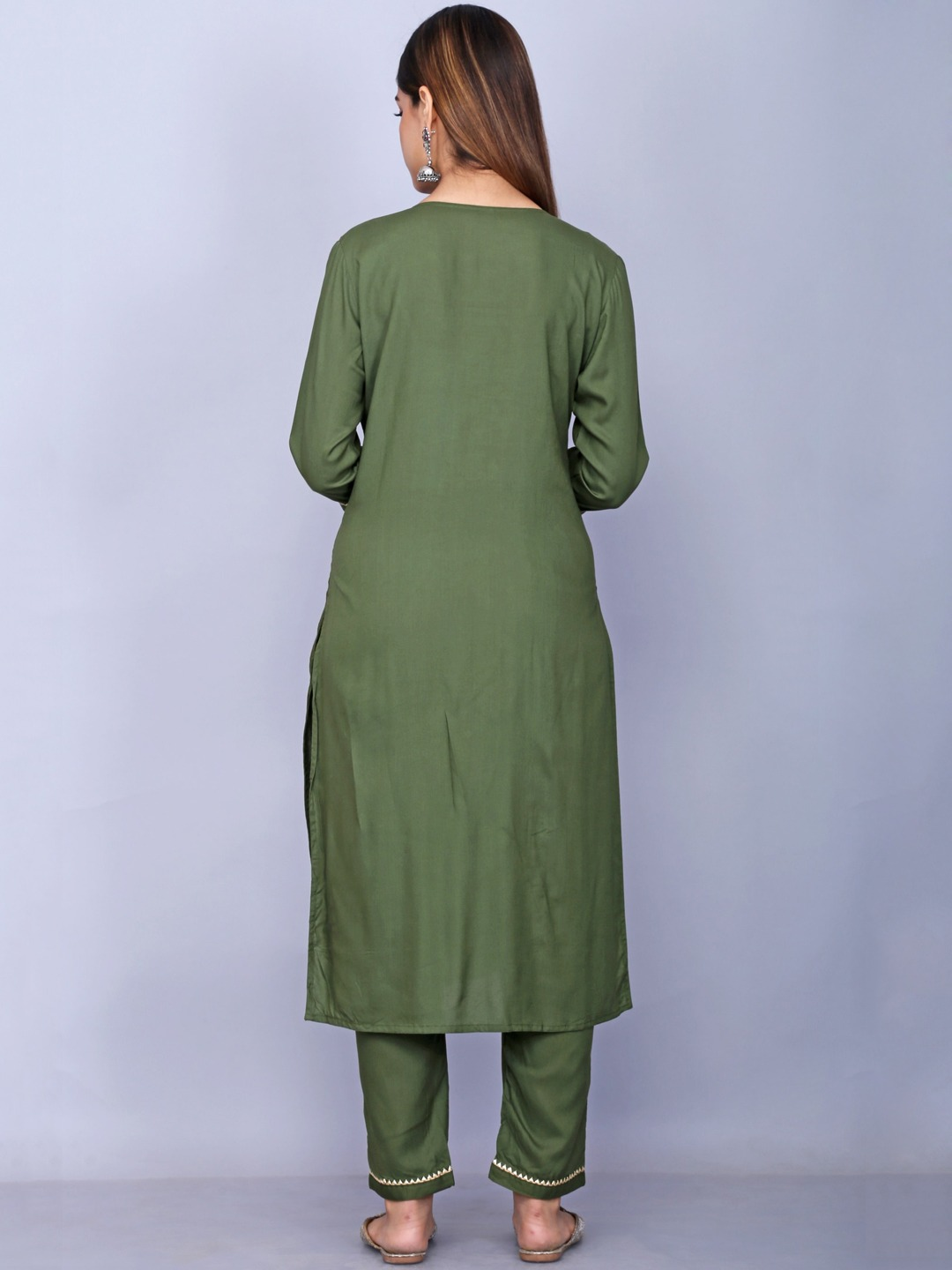 Women Green & Gold-Coloured Kurta Set