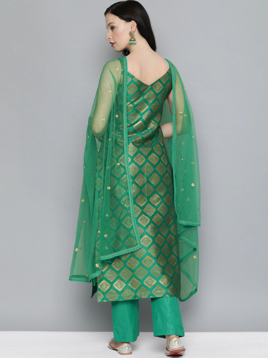 Women Green & Gold-Toned Ethnic Kurta Set