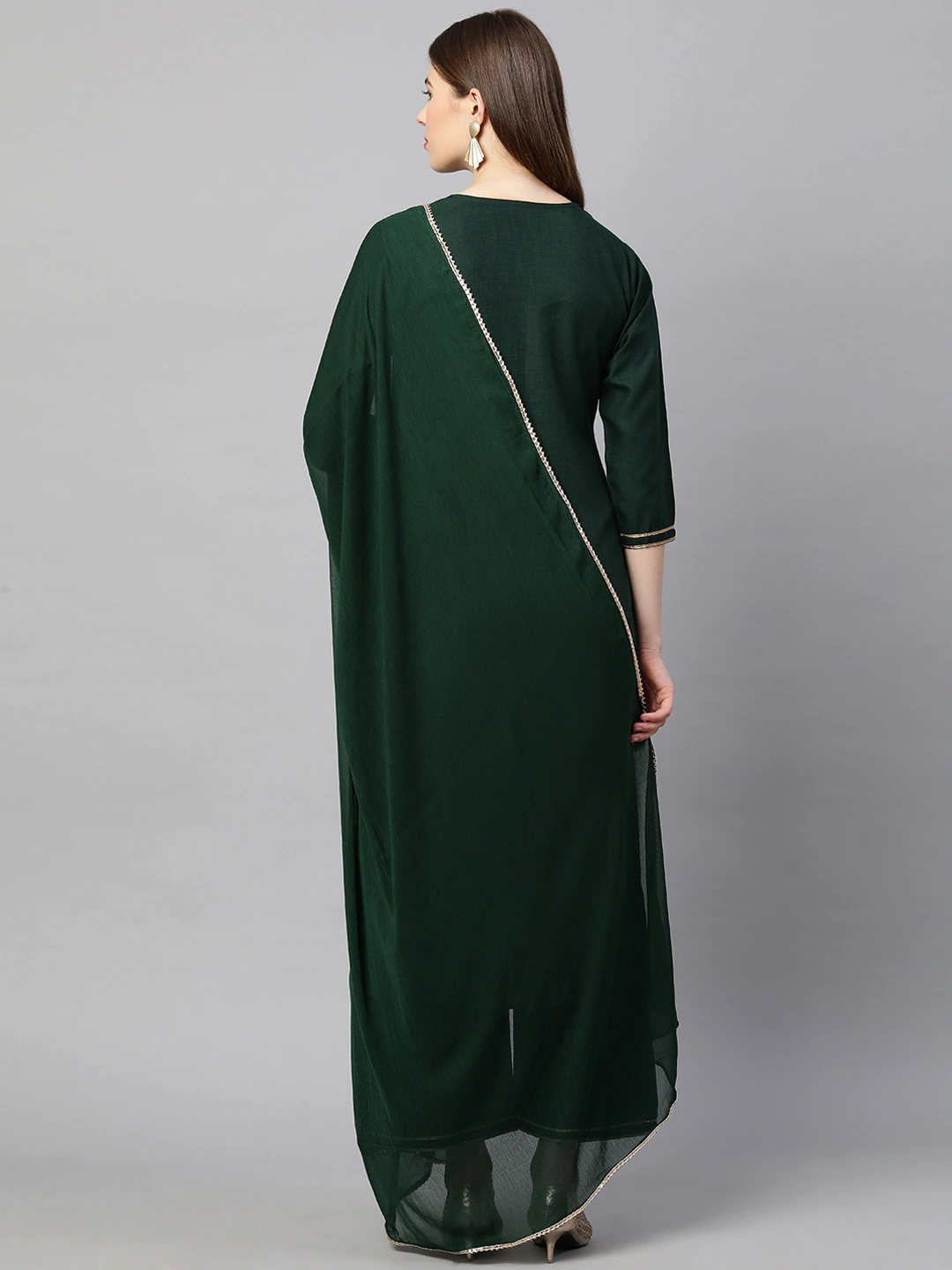 Women Green & Gold-Toned Sequinned Kurta Set