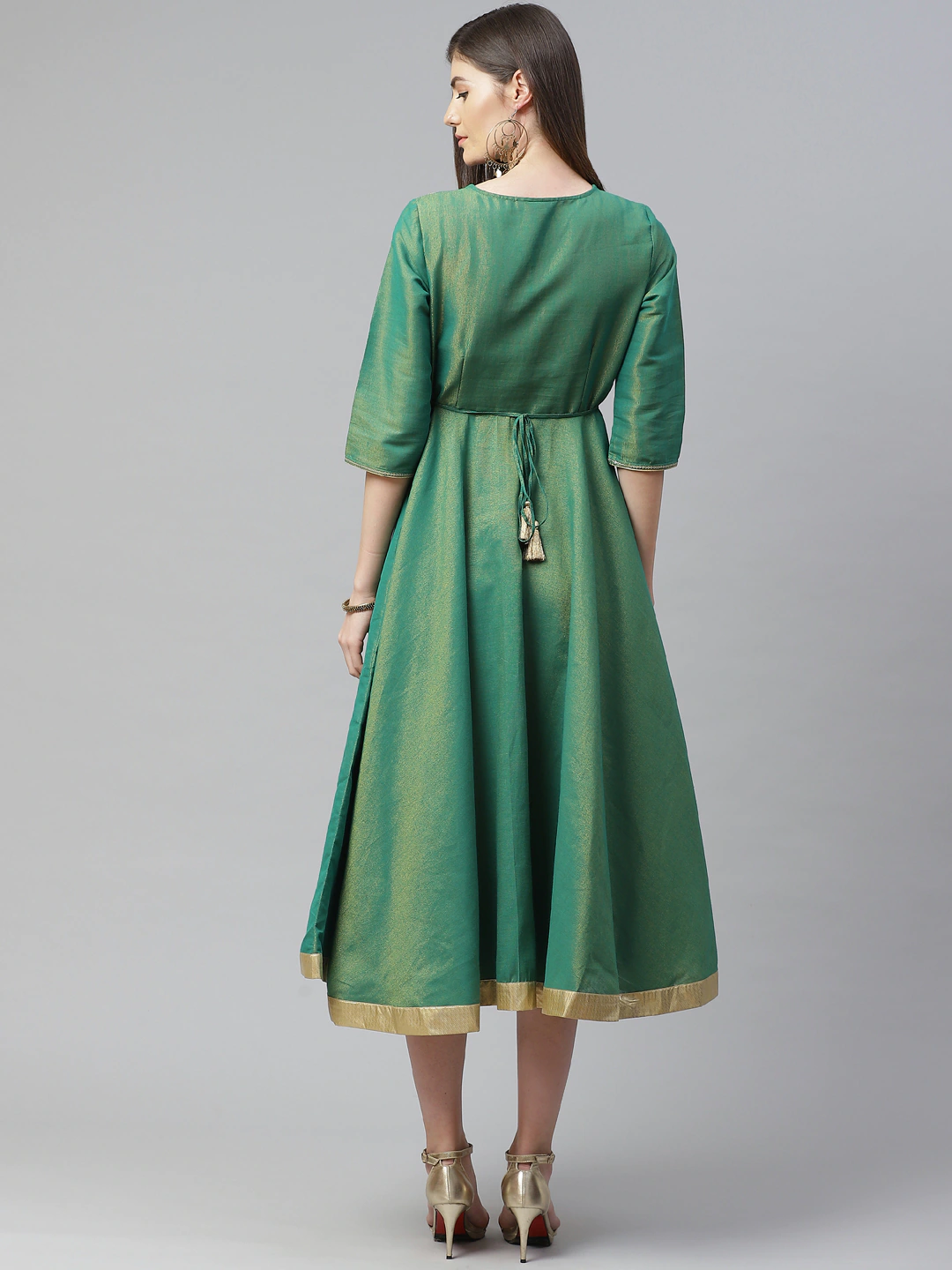 Women Green Embroidered A-Line Dress
