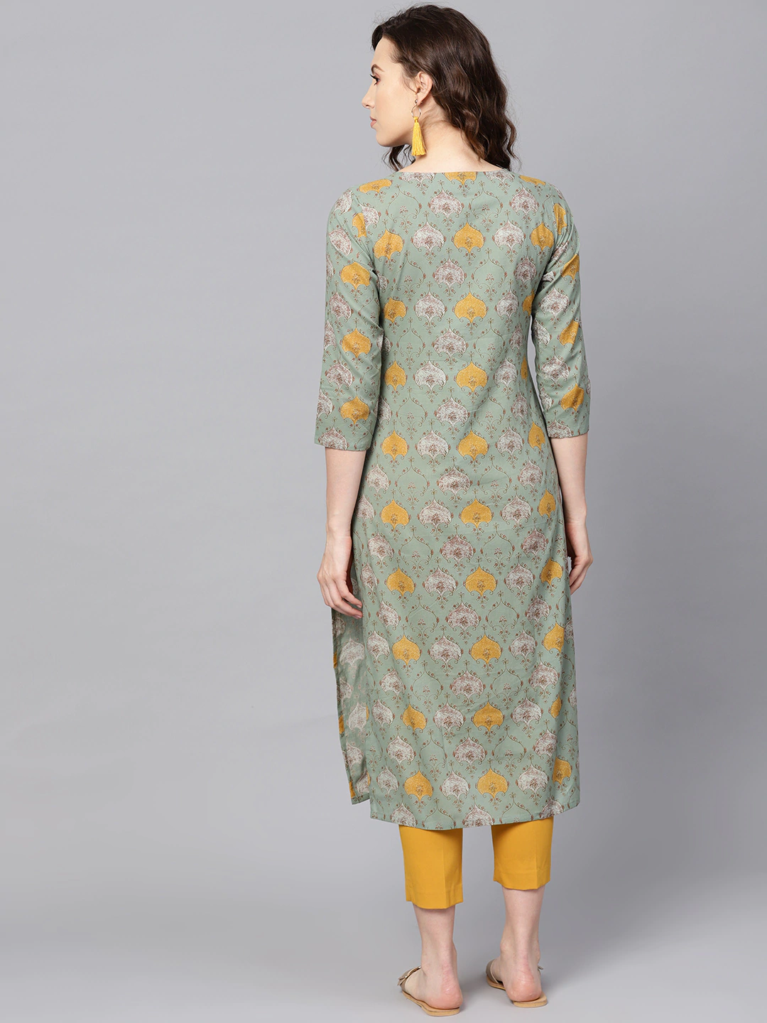 Women Green & Yellow Printed Kurta
