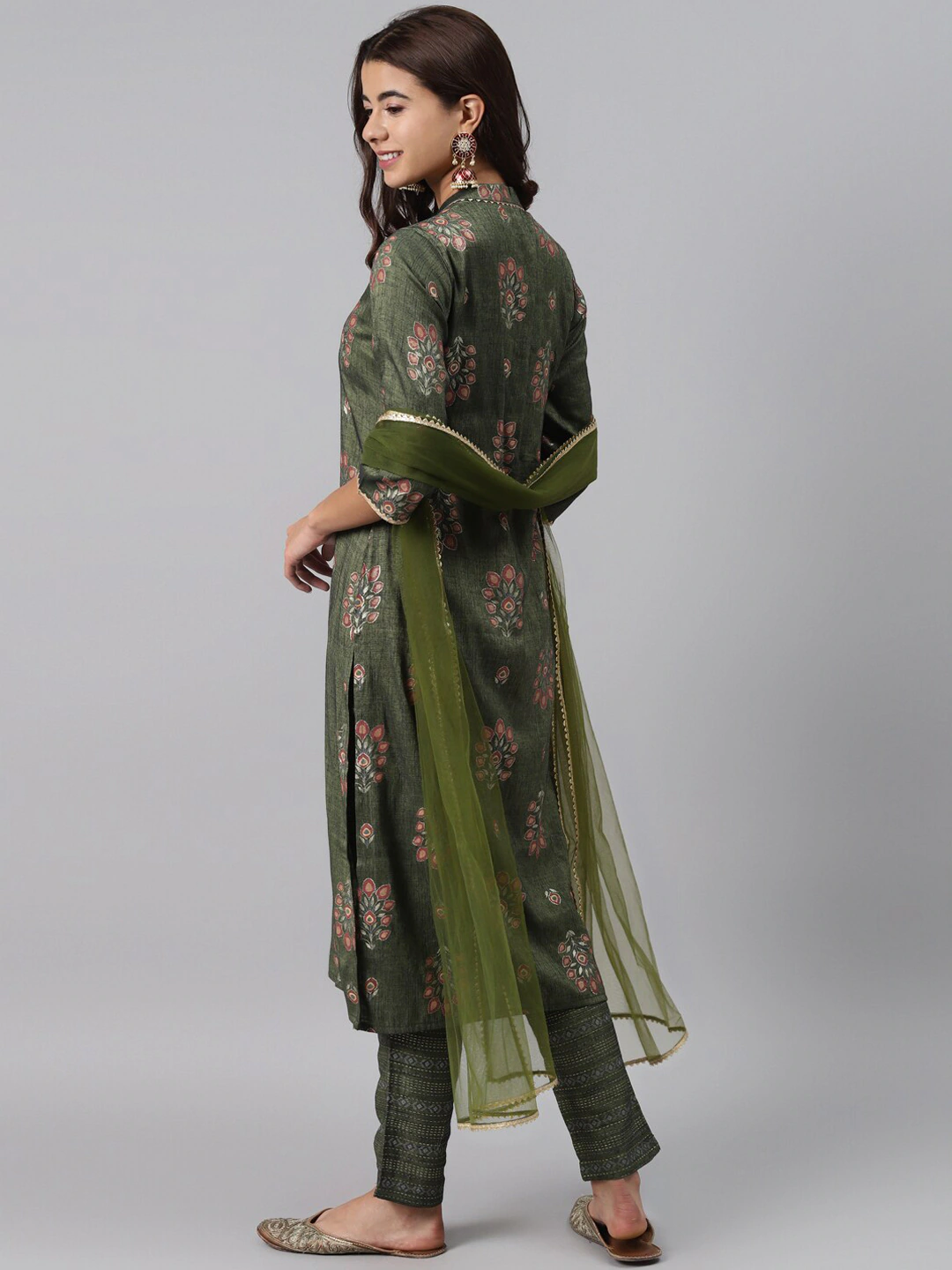 Women Green & Red Ethnic Kurta Top
