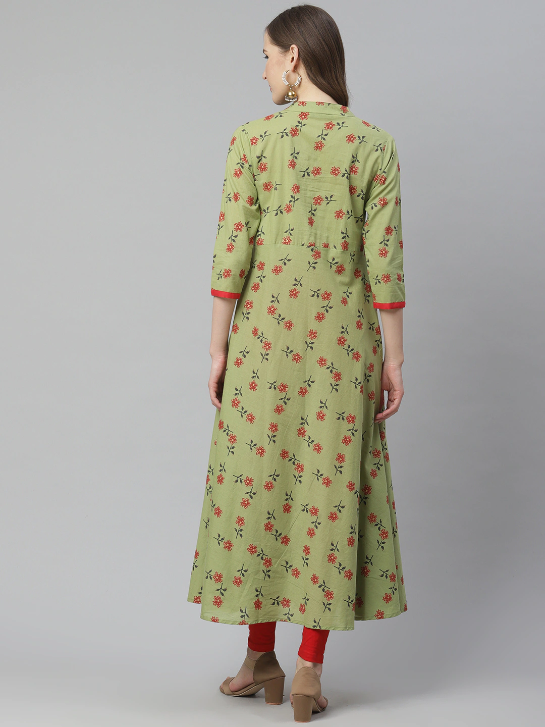 Women Green & Red Anarkali Kurta