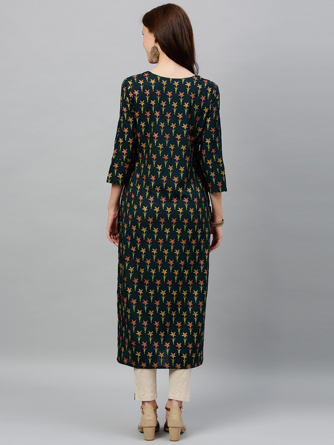 Women Green Printed Straight Kurta